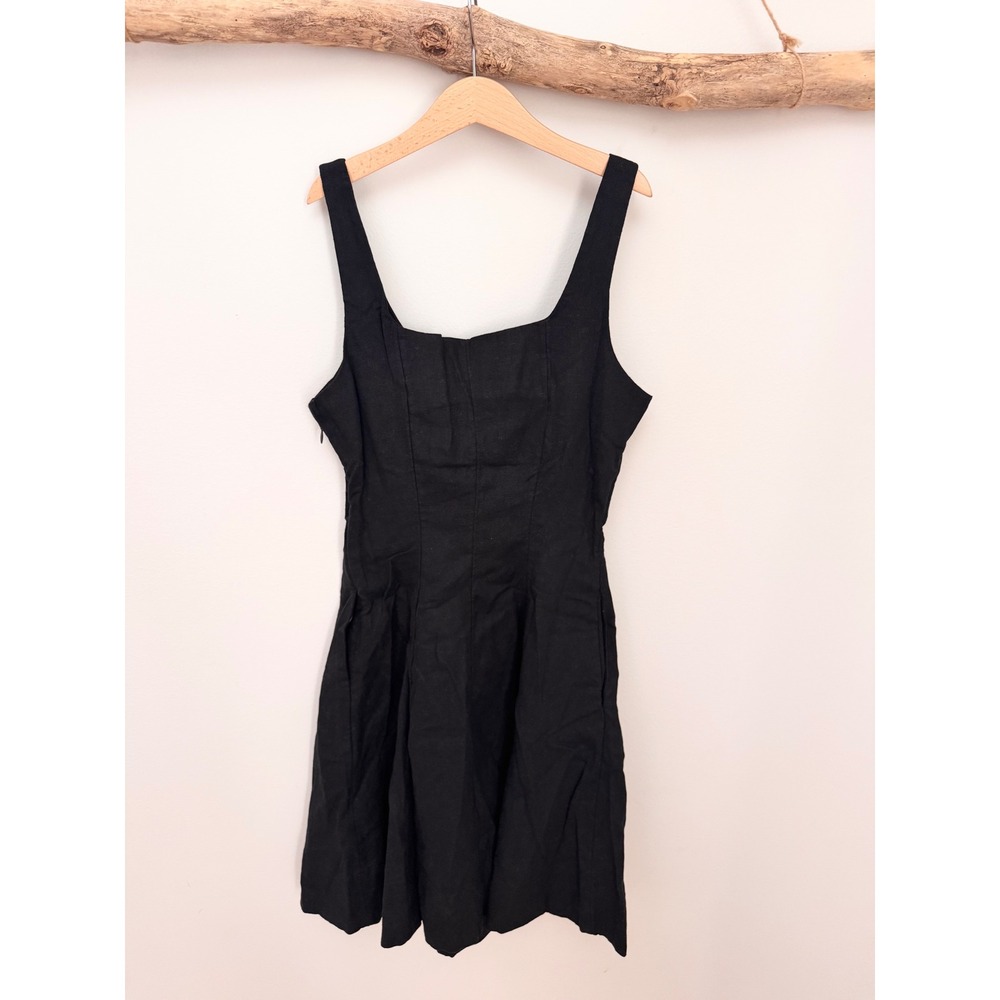 A New Day Black Linen Blend Corset Mini Dress Size 0 Sleeveless Square Neck - Picture 5 of 9